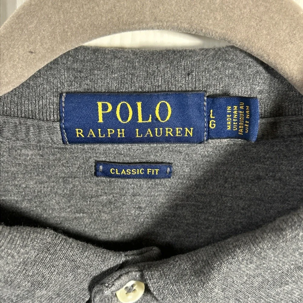 Polo Ralph Lauren Men's L Gray Cotton Polo‎ Shirt Classic Fit Polo Pony